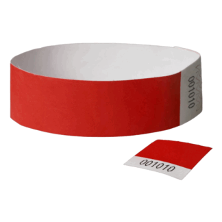 Bracelets Tyvek 100 pièces <br>à numéros doubles, rouge