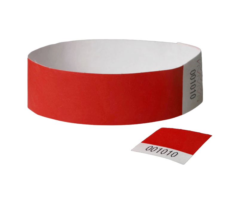Bracelets Tyvek 100 pièces <br>à numéros doubles, rouge